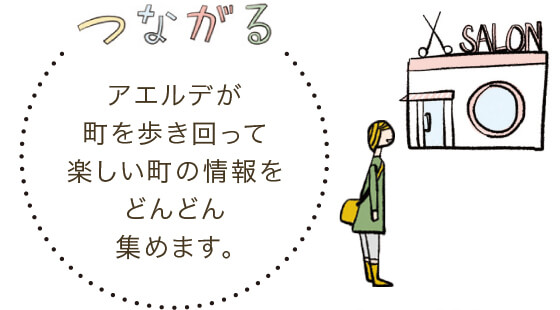 アエルデが町を歩き回って楽しい町の情報をどんどん集めます。